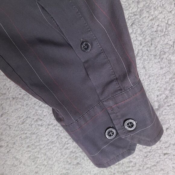 Quiksilver Shirt Mens Small Gray Striped Button Down Long Sleeve - Picture 13 of 16